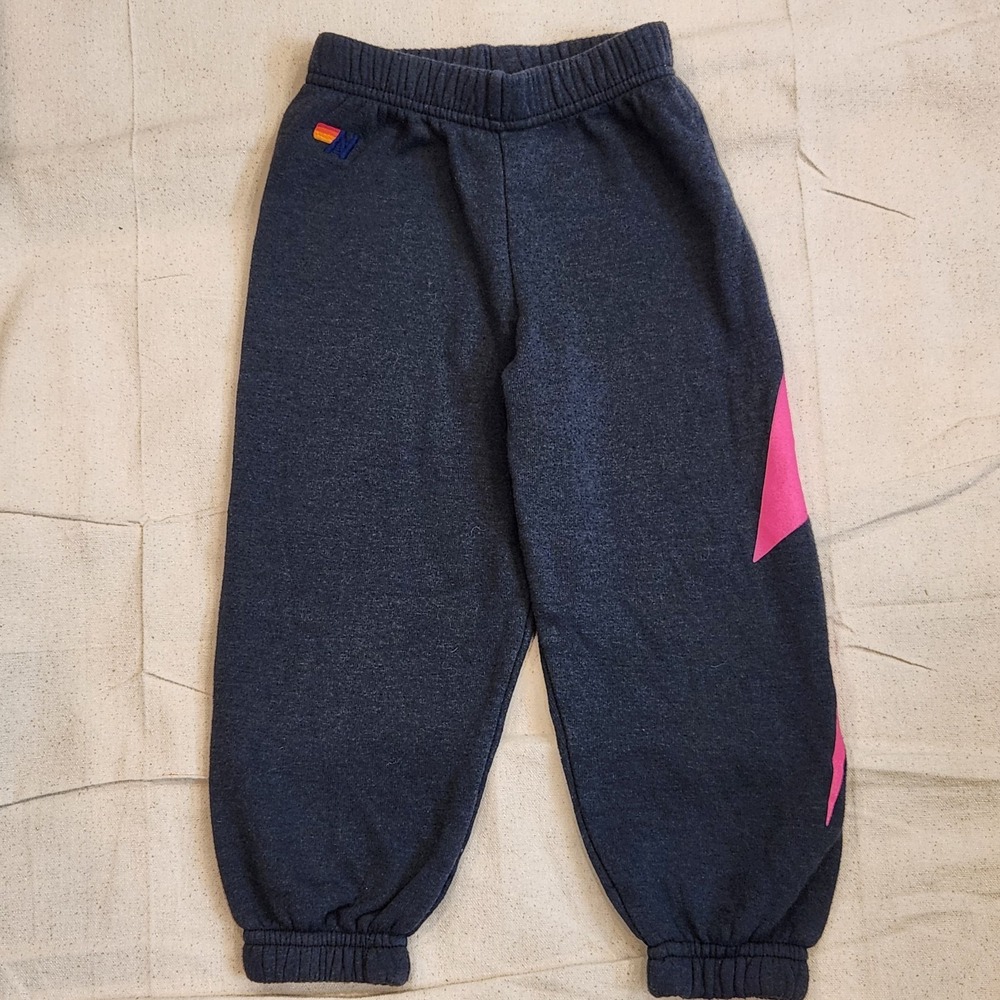 Aviator Nation Sweatpants Kids Size 2 Toddler Gray Pink Lightning Bolt Joggers